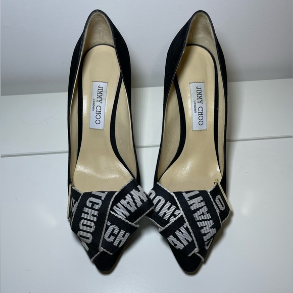 Jimmy Choo Tegan 100 Suede Logo Tape Pointed toe Heels EU 41 (11) - Picture 2 of 10